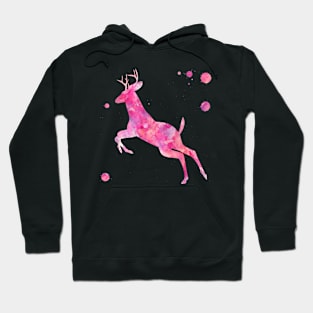 Pink Running Deer Watercolor Painting Hoodie